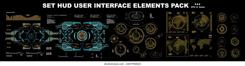 Big set HUD user interface elements. Modern set of fantastic futuristic screen and hud dashboard elements with virtual reality technology