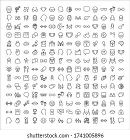 Gran conjunto de iconos de línea humana. Ilustración vectorial aislada en un fondo blanco. Símbolos de calidad premium. Iconos vectoriales de trazo para el concepto o gráficos web. Sencillos signos de línea delgada. 