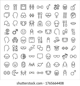 Big set of human line icons. Vector illustration isolated on a white background. Premium quality symbols. Stroke vector icons for concept or web graphics. Simple thin line signs. 