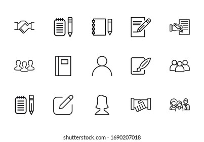 Gran conjunto de iconos de línea de recursos humanos. Ilustración vectorial aislada en un fondo blanco. Símbolos de calidad superior. Iconos vectoriales de trazo para conceptos o gráficos web. Sencillas señales de línea delgada. 