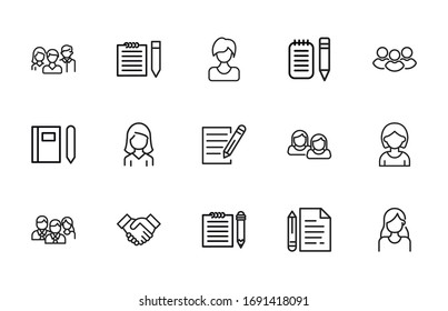 Gran conjunto de iconos de línea de recursos humanos. Ilustración vectorial aislada en un fondo blanco. Símbolos de calidad superior. Iconos vectoriales de trazo para conceptos o gráficos web. Sencillas señales de línea delgada. 