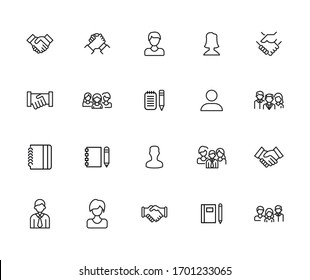 Große Auswahl an Personalbildern - Symbole. Vektorillustration einzeln auf weißem Hintergrund. Symbole in Premium-Qualität. Schlagt Vektorsymbole für Concept- oder Web-Grafiken. Einfache Dünnzeilenzeichen. 