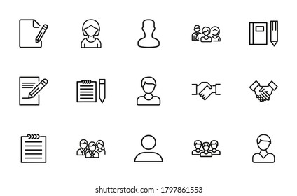 Gran conjunto de iconos de línea de recursos humanos. Ilustración vectorial aislada en un fondo blanco. Símbolos de calidad premium. Iconos vectoriales de trazo para el concepto o gráficos web. Sencillos signos de línea delgada.