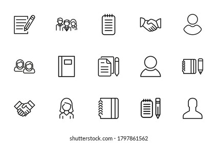Big set of human resources line icons. Vector illustration isolated on a white background. Premium quality symbols. Stroke vector icons for concept or web graphics. Simple thin line signs.