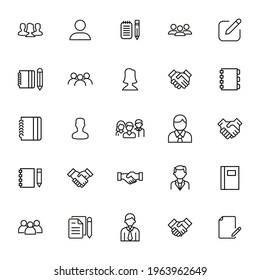 Große Auswahl an Personalbildern - Symbole. Vektorgrafik einzeln auf weißem Hintergrund. Symbole in Premium-Qualität. Schlagt Vektorsymbole für Concept- oder Web-Grafiken. Einfache Dünnzeilenzeichen.