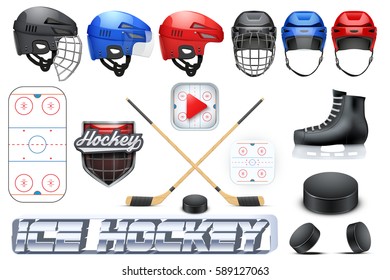 Big set of Ice Hockey sport. Bright premium quality design. Editable Vector Illustration isolated on white background.