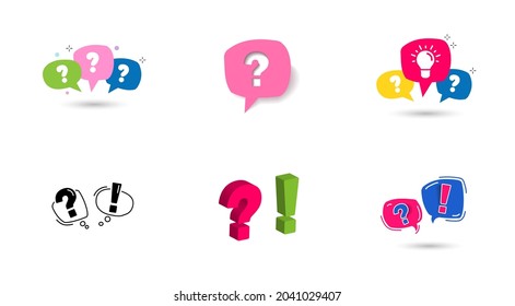 Big set icon bubble with Question mark and Exclamation Mark. Vector illustration, Ask for help. bubble Question mark stamp.