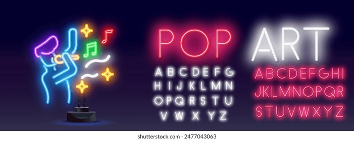 Big set icon. Isolated icon neon style. Theme night club, disco and karaoke. Logo, emblem and label. Line icons colorful. Vector illustration.