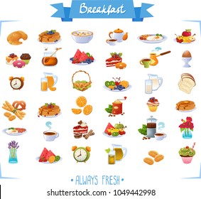 Big set icons of breakfast