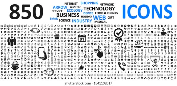 Big set icons: business, shopping, device, technology, medical, ecology, food & drink and many more for any cases of life using – stock vector