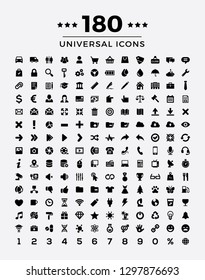Big set icons collection.180 solid icons - web, marketing, busin