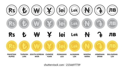 Big set of icons of currency symbols of different countries. Currency exchange concept 