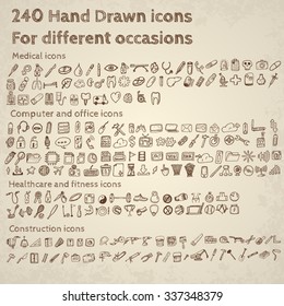 Big set of icons for different occasions. Hand drawn vector.