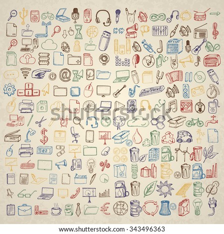 Big set of icons for different occasions. Hand drawn vector.
