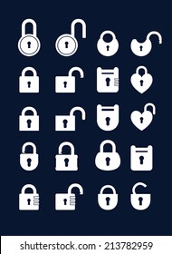 Big set icons lock. Simple silhouette of the padlock for the door. 