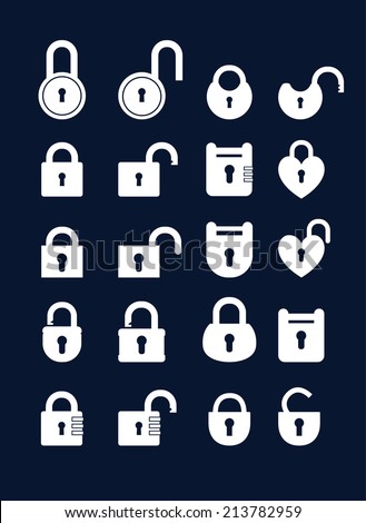 Big set icons lock. Simple silhouette of the padlock for the door. 