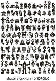 Big set of icons with monsters and robots. Poster - just print and enjoy.