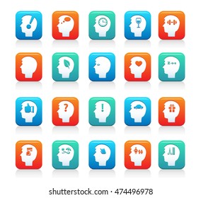 Big set of icons placed in man's head