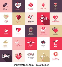 Big set of icons for Valentines day, Mothers day, wedding, love and romantic events