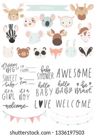 Big set of illustration, lettering and clip art. Mix and match greeting cards and invitations or use the graphic on t-shirts, posters, mugs etc