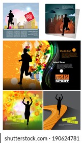 Gran conjunto de ilustraciones maratón corredora, vector 