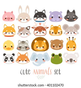 big set illustrations of cute cartoon animals. can be used for cards, birthday invitations or like stickers