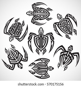 Big set with the image of a turtle in the form of tribal.