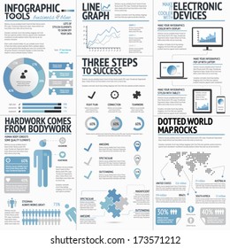 Big set of infographic elements blue business colors vector EPS10