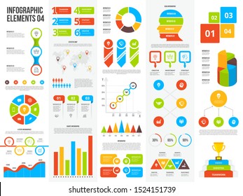 Big set of infographic elements. Can be used for steps, business processes, workflow, diagram, flowchart concept and timeline. Data visualization vector design template.