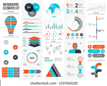 Big set of infographic elements. Can be used for steps, business processes, workflow, diagram, flowchart concept and timeline. Data visualization vector design template.