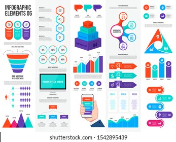 Big set of infographic elements. Can be used for steps, business processes, workflow, diagram, flowchart concept and timeline. Data visualization vector design template.