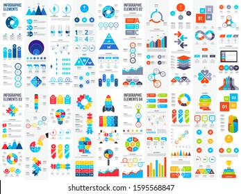 Big set of infographic elements. Can be used for steps, business processes, workflow, diagram, flowchart concept and timeline. Data visualization vector design template.