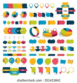 Big set of infographic elements charts, diagrams, speech bubbles. Flat and 3D design. Vector.