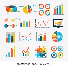 Big set infographic of graph, charts and diagrams. Flat infographic collection schemes in trend color. Can be used for web banners, marketing and promotional materials, presentation templates