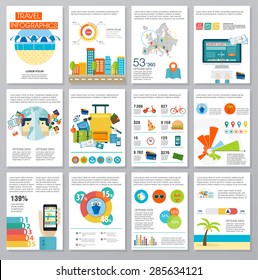 Big set of infographics elements about travels. Quality design illustrations, elements and concept. Advertising banners. Planning trip. Hotel booking. Use in corporate report, presentation, website. 