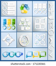 Big set of infographics elements - arrows, schemes, charts in paper style for your design.