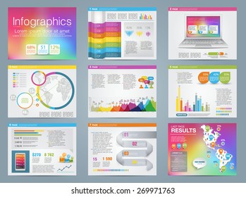 Big set of infographics elements business style. Rainbow color. 