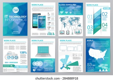 Big Set Of Infographics Elements, Industrial Infographics And Information Graphics. Easy To Edit Map. Polygonal Style. Use In Website, Flyer, Corporate Report, Presentation, Advertising, Marketing. A4