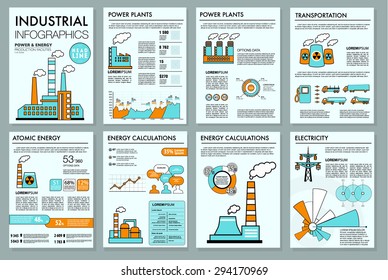 Big set of infographics elements, industrial infographics and Information Graphics. Flat style with stroke. Use in website, flyer, corporate report, presentation, advertising, marketing. A4