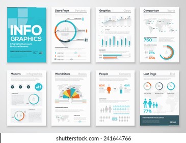 Big set of infographics elements in modern flat business style. Vector illustrations of modern info graphics. Use in website, flyer, corporate report, presentation, advertising, marketing etc.