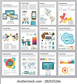 Big set of infographics elements in modern flat business style. Vector illustrations of modern infographics about IT. Use in website, flyer, corporate report, presentation, advertising, marketing. A4