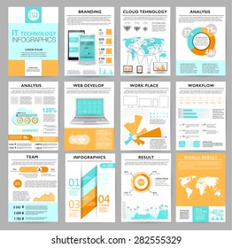 Gran conjunto de Elementos de infografía en estilo moderno de negocios planos. Ilustraciones vectoriales de infografías modernas sobre TI. Uso en Sitio web, volante, informe corporativo, presentación, publicidad, marketing. A4