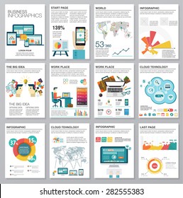 Big set of infographics elements in modern flat business style. Vector illustrations of modern infographics about IT. Use in website, flyer, corporate report, presentation, advertising, marketing. A4