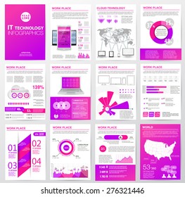 Big set of infographics elements in modernbusiness style. Vector illustrations of modern infographics about IT. Use in website, flyer, corporate report, presentation, advertising, marketing. A4