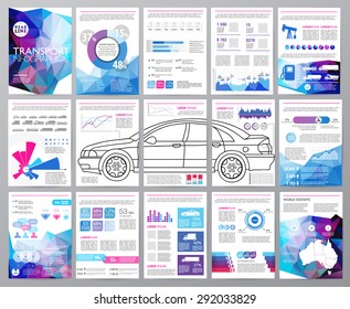 Big set of infographics elements, transportation infographics. Easy to edit map of Australia. Polygonal style. Use in website, flyer, corporate report, presentation, advertising, marketing. A4