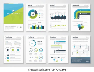 Big set of infographics vector elements and business brochures. Modern styled graphics for data visualization. Use in website, flyer, corporate report, presentation, advertising, marketing etc.