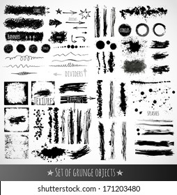 Big set of ink grunge objects for your design. Vector illustration.