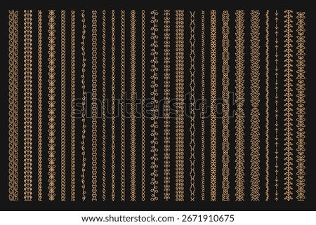 A big set of intricate, hand-drawn, seamless vertical borders. Perfect as page dividers, decorative elements, or for creating ethnic and floral pattern brushes.