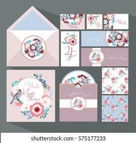 Big set of invitation cards for a wedding in vintage style. vector