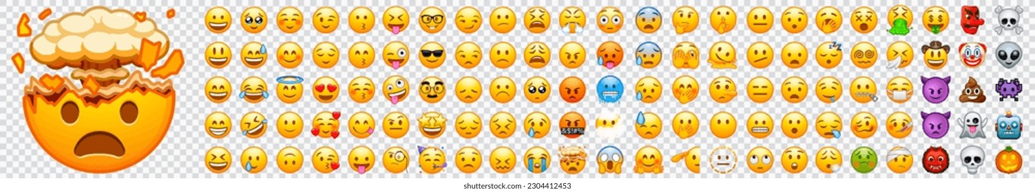 Big set of iOS emoji. Funny emoticons faces with facial expressions. Full editable vector icons. iOS emoji. Detailed emoji icon from the Telegram app. WhatsApp, Facebook, twitter, instagram.